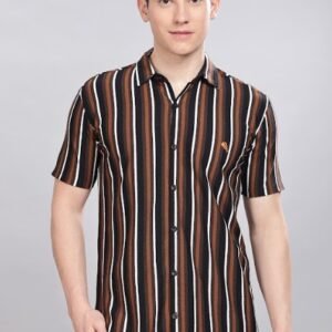 PR3 Shirts 006 –|| Black & Brown  Stripes || Half Sleeve Shirt