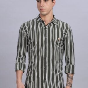 PR3 Shirts 008 – Olive Green Stripes || Full Sleeve Shirt