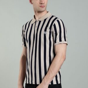 PR3 SS 007||Navy Stripes|| 100% Cotton Polo T-Shirt
